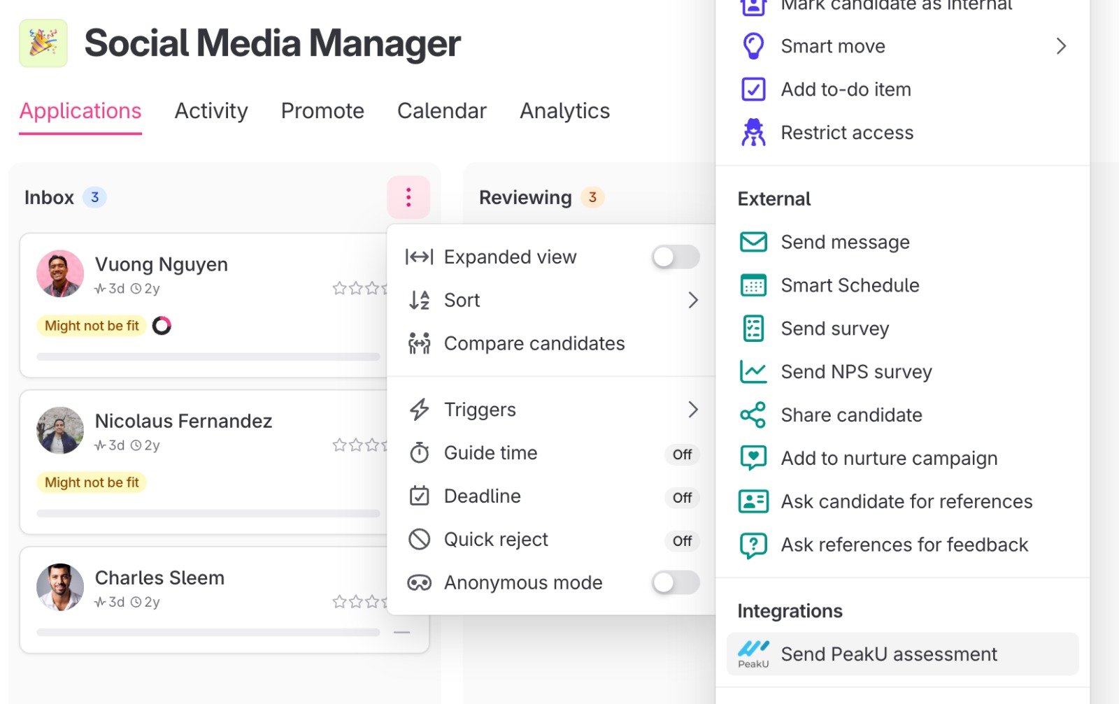Send PeakU assessment, dentro de Integrations en los triggers de la etapa.